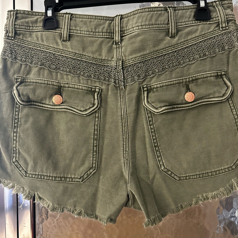 Free People Olive Cargo Shorts with Lace Detail - Picture 4 of 6